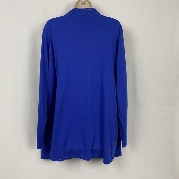 Quacker Factory Top Womens 2X Blue Sequin Tank Cardigan TwoFer 2Fer Layered Look - Picture 5 of 12